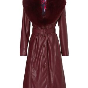Hutch Liv Coat with Faux Fur Collar in Wine, NWT